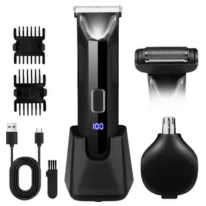 3-in-1 Body Hair Trimmer for Men – Manscape Grooming Kit for Groin, Face & Body – Wet/Dry Electric Razor with Replaceable Ceramic Blade – Ideal Gift, Black, USB Rechargeable Trimmer