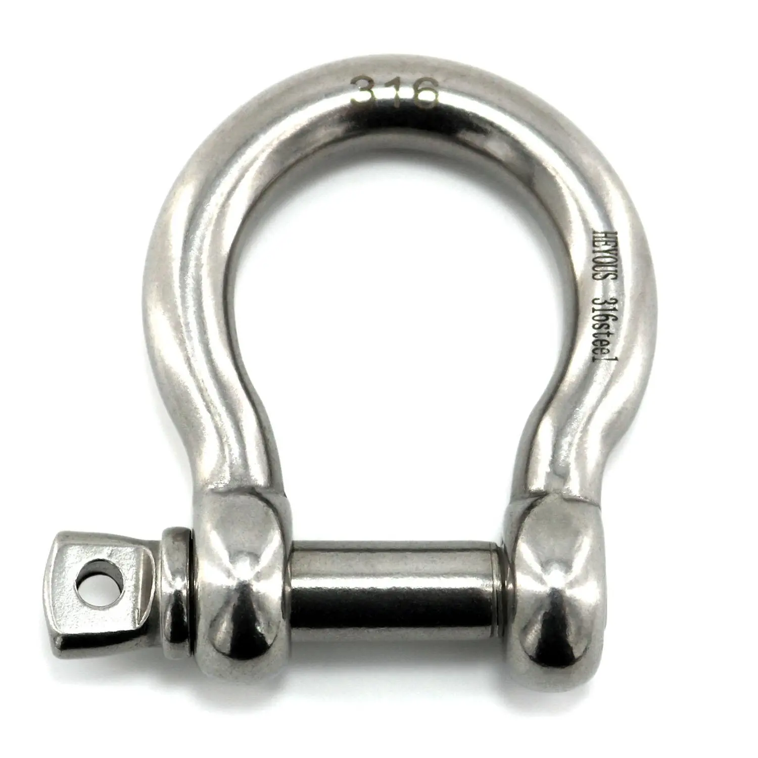 Single Unit 1/2 in Stainless 316 Bow Shackle, Heavy-Duty D-Ring Shackle with Clevis Screw Pin, Corrosion Resistant, Polished Finish