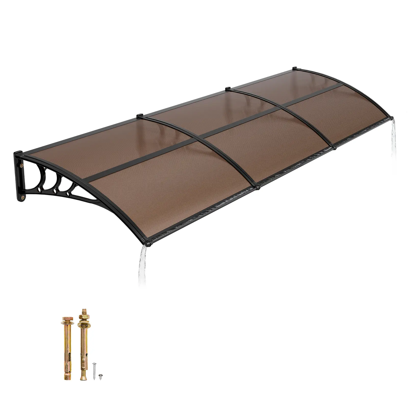 【SummerFinds】VEVOR Awnings for Door Entrance, 38 x 117 in, Exterior Front Door Window Awnings with Drainage & ABS Bracket, Rain Snow Sun Protection, Overhang Polycarbonate Door Canopy for Porch Patio, Brown