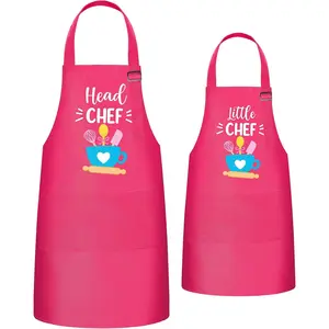 2pcs adults kids matching apron set mommy and me adjustable kitchen apron with 2 pockets parent and child matching gift for mother's day women daughter cooking baking painting training