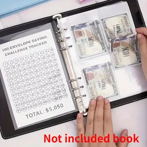 100 Envelope Savings Challenge Kit - A5 Binder Inserts Transparent Cash Storage Bags, Protective Sleeves for Photo Cards & Binder Collectibles, Office Stationery Supplies