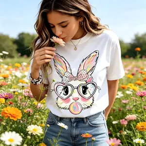 Cute Easter Bunny Bubblegum Tee | Pastel Bunny with Heart Glasses Shirt#Women’s Cute Easter Bunny T-Shirt