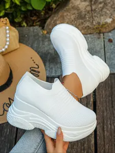 New Thick Sole Height Increasing Slip-On Shoes for Women, Breathable Mesh Platform Lazy Shoes, Versatile Casual One-Step Sneakers, Walking Shoes, Trainer, Minimalist Cross Trainer