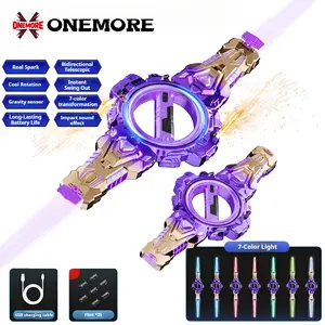 DKD SparkBlade Upgraded Dual-Blade Real Spark Spinning Light Saber Toy, USB Type-C Rechargeable RGB Lights & Motion Sound, 39" Cyberpunk Prop for Cosplay & Perfect Easter Gift