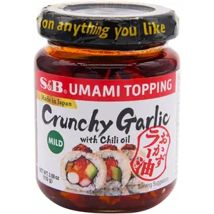S&B Spicy Savory Flavor Chili Oil with Crispy Bits & Crunchy Garlic, 3.9oz Ambient Cooking Sauce - Versatile for Rice, Delicious Dip for Snacks