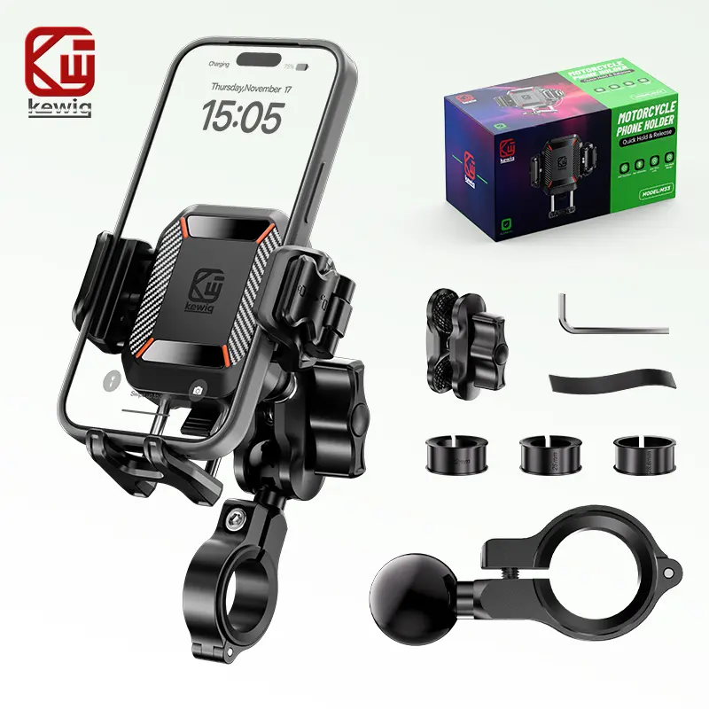 KEWIG M33 Heavy-Duty Construction Motorcycle Handlebar Phone Mount - Handlebar Installation, Anti Shake, 1-Click Auto Lock, Moto Accessories, Compatible with 5.2"-7.2" iPhone/Samsung Smartphones, Compatible With Smartphones Ranging From 5.2 To 7.2 Inches