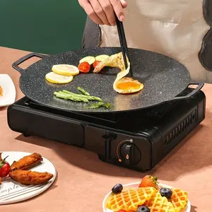 Large Cast Iron Frying Pan, Non-stick Round Grill Pan, Suitable for Induction Cooktop, Portable BBQ Plate, Suitable for Home and Outdoor Camping, Durable Cookware, Black - No Magnesium Rod/Firestone