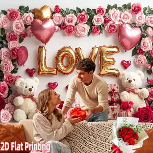 2d Flat Printing banner Charming Love HeartShaped Balloon Valentine's Day Festive Backdrop Festival banner-multi-functional decoration suitable for festivals, courtyards, studios, homes and garden celebrations- perfect Valentine 's Day gift