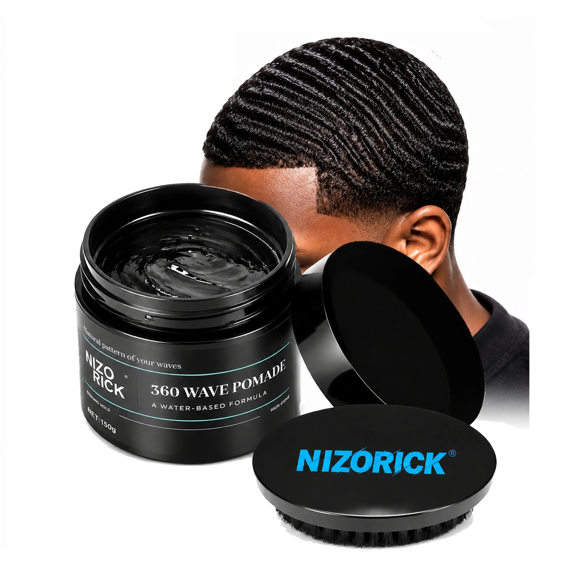 360 Wave Pomade for Men - Strong Hold Water-Based Styling for Defined Waves Non-Greasy Finish, 150g