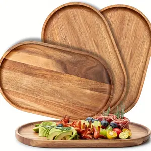 Wooden Serving Trays Set of 4, Acacia Auriculiformis Home Decor, Cheese Board Cake Plate, Casual Kitchen Food Tray, Dessert Snack Platter