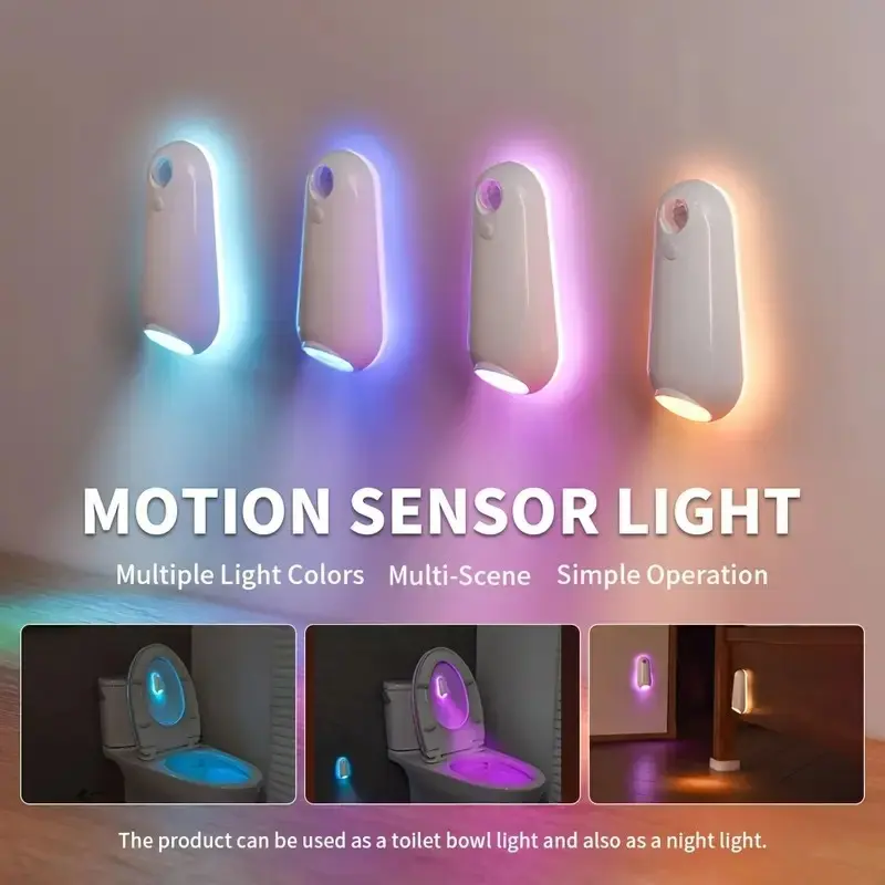 Motion Sensor Toilet Night Light, Toilet Bowl Light, Night Light for Bathrooms, RGB Color Changing USB-C Rechargeable Bathroom Accessory, Ambient Lighting, Ideal for Hallways and Stairs