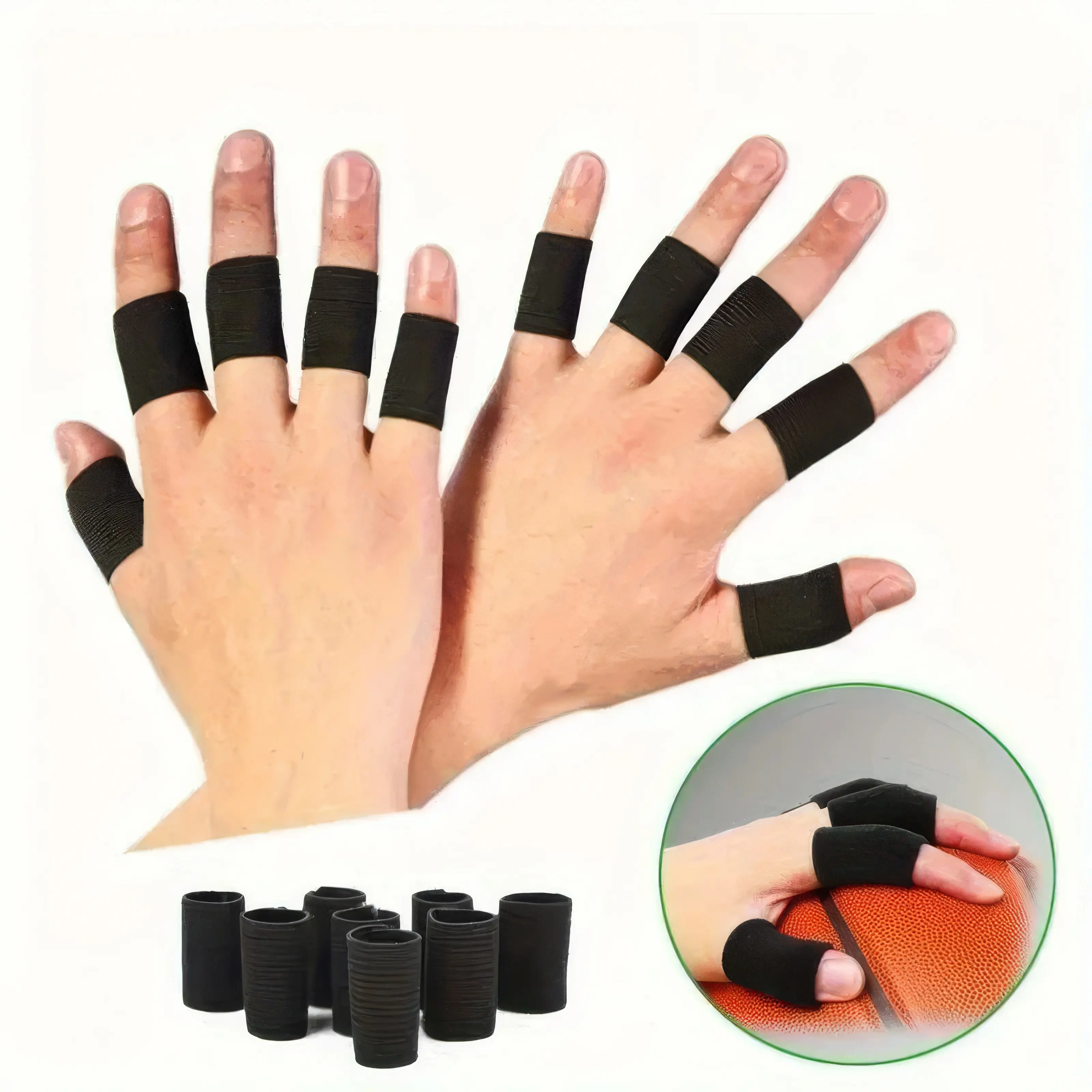 Finger Arthritis Compression Sleeves, Black, Pack of 10, for Ball Sports Protection (Basketball/Volleyball), Safe and Secure Fit, Finger Support for Arthritic Joints, Prevent Injury While Playing, Breathable and Non-Slip, Injury Prevention, Orthopedic Arm