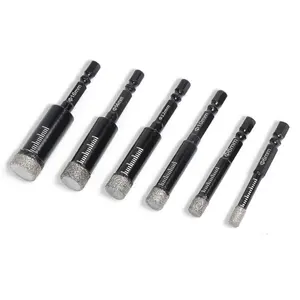 6 Pcs Diamond Drill Bits Set, 1/4 5/6 3/8 1/2 Inch Brazed Diamond Drill Bits for Precision Drilling in Tile Ceramic Glass Granite Marble Masonry