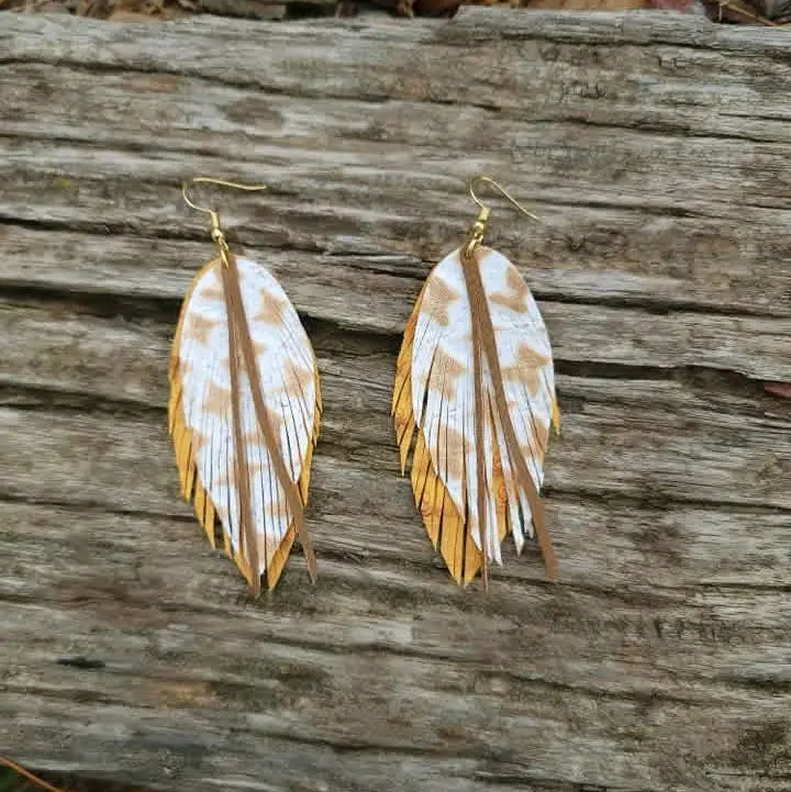 "Devon" Yellow Handmade Handcut Fringe Feather Earrings