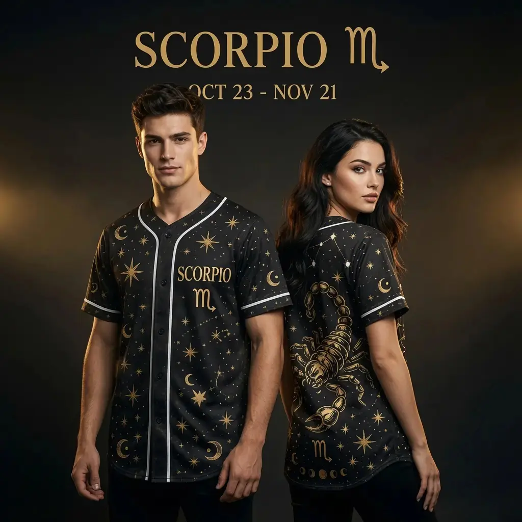 Cosmic Legacy Zodiac Baseball Jersey, Unisex Astrology Graphic Streetwear Button Up Shirt, Horoscope Constellation Sports Top– Birthday Gift for Men & Women