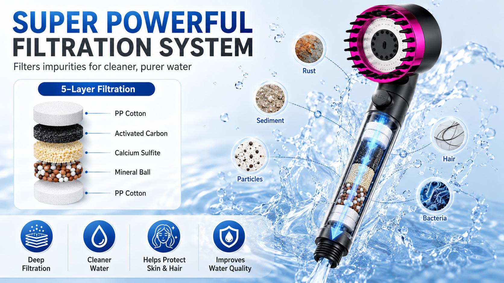 2026 HOTTEST Bathroom Find! Filtered Portable Shower Head 4-Piece Set | High Pressure | 3 Spray Modes | 1.5m Hose | On/Off Switch | For Bath, Pet & Aquarium