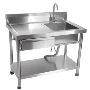 Stainless Steel Utility Sink, 40'' Free Standing Single Bowl Sink Workbench, Drawer Storage, Cold and Hot Water Pipe for Laundry, Kitchen, Garage, Outdoor, Easy to Clean tools gadgets