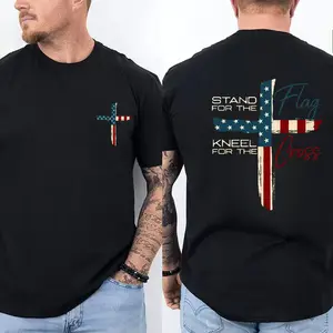 Patriotic Christian Faith T-Shirt – Stand for Flag Kneel for Cross Religious Shirt | American Pride Cross Design Tee for Men  | Conservative Christian Cotton Clothing