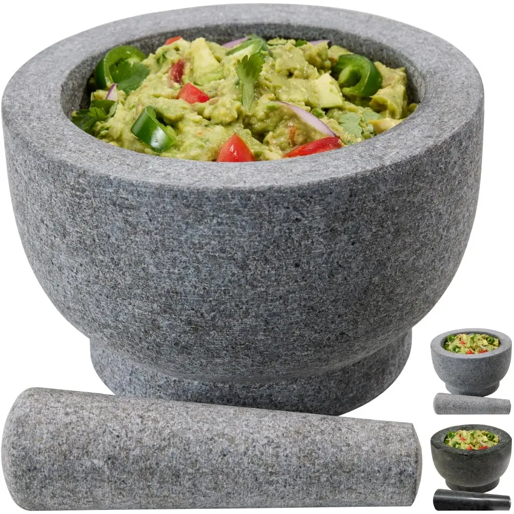 Heavy Duty Unpolished Granite Mortar and Pestle Set for Guacamole, Salsa, Garlic Crusher Kitchen Tools
