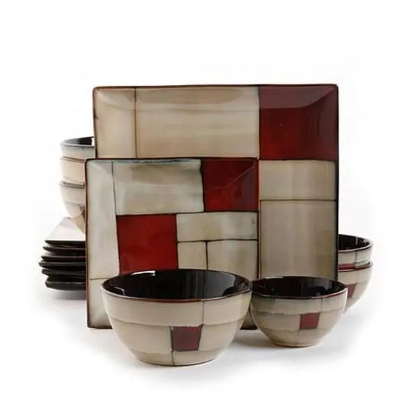 Gibson Home Elite Azeal 16-piece Double Bowl Dinnerware Set in Taupe