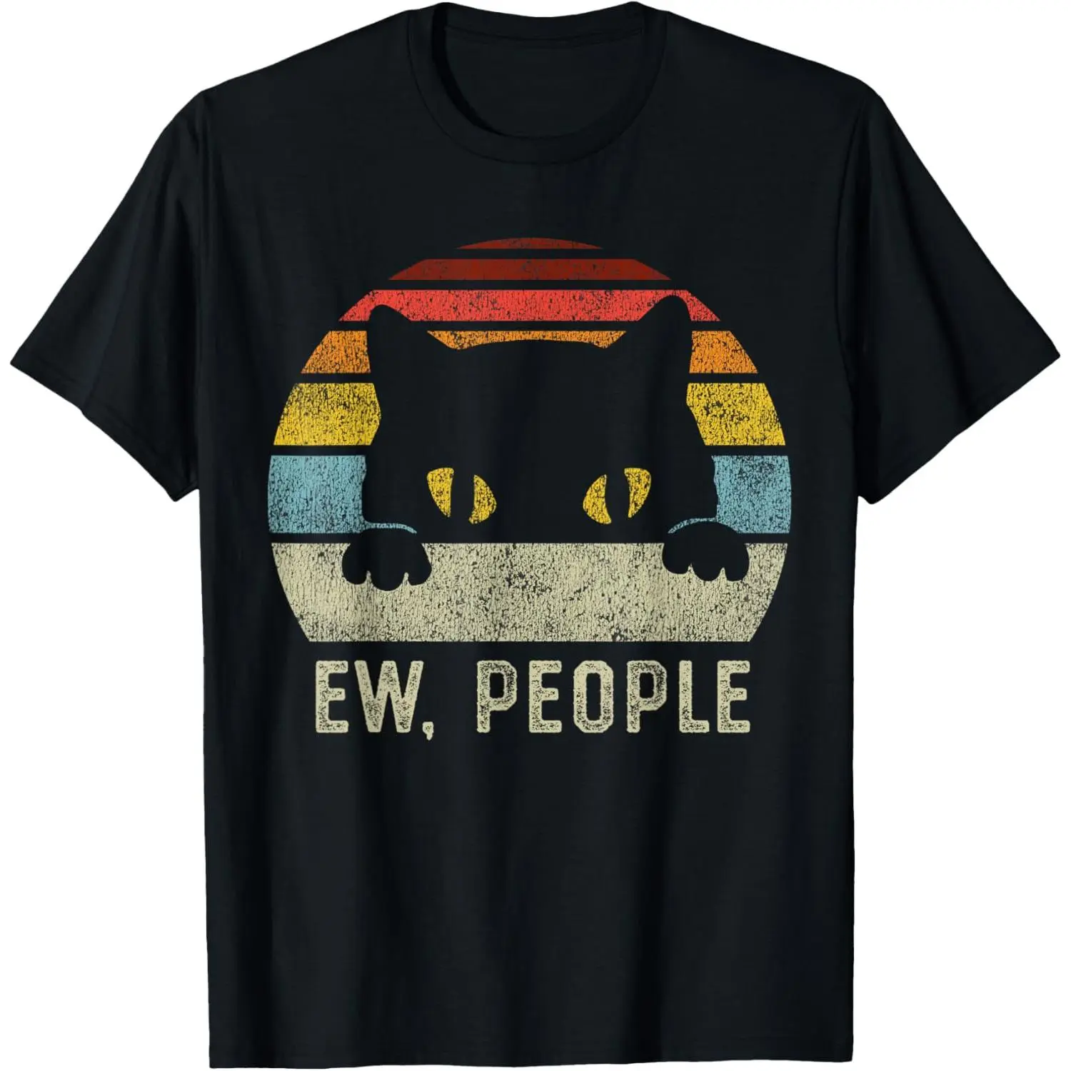 Ew People Retro Cat Funny Vintage Anti Social Introvert T-ShirtBlack T
