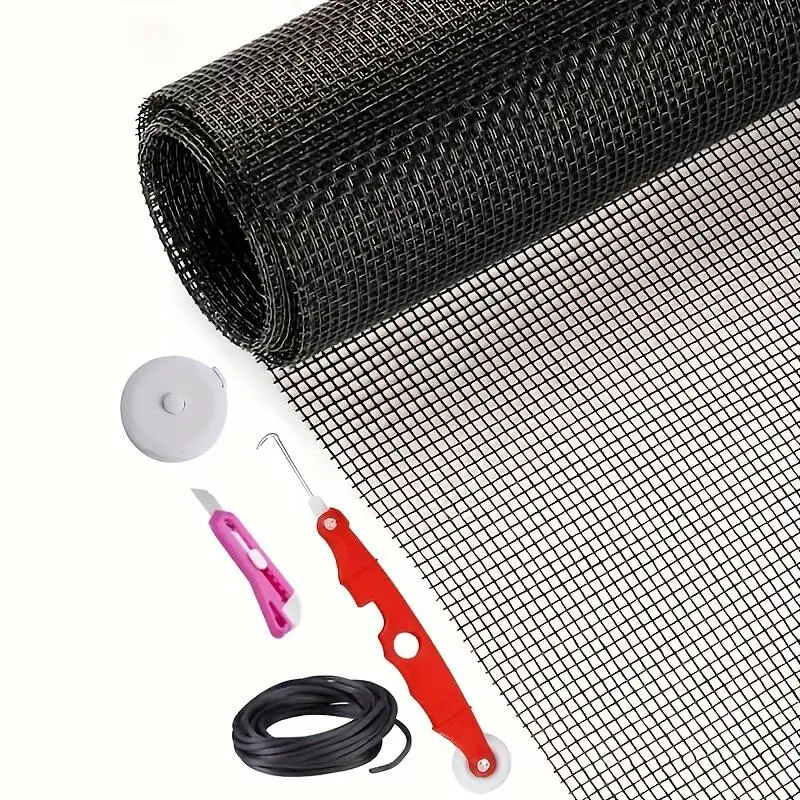 4Pcs Cost-Effective Window Screen Repair Kit, 48in x 118in Fiberglass Mesh Replacement Net with ABS-Nylon-PVC Components, Easy DIY Home Improvement Accessory for Outdoor Patio, Porches, Bug Protection, Screen Doors
