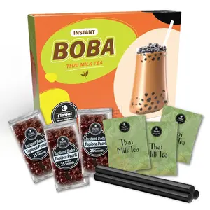 Flavfar Premium Thai Milk Tea Kit with Instant Tapioca Pearls & Brown Sugar Boba - 3 Servings Low Calorie Bubble Tea Beverage for Milk Tea Lovers - Drinks
