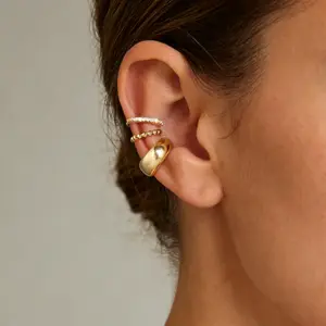 3PCS Ear Cuffs Non Piercing Earrings for Women - 14K Gold Plated Clip On Earrings Cartilage Cuff Set, Stackable Helix Conch Fake Piercing Jewelry