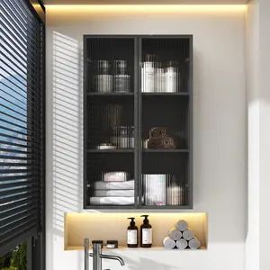 Wall Mounted Cabinet – Glass Door Wall Cabinet for Kitchen Bathroom, 3 Tier Floating Storage Cabinet with Modern Design, Display Cabinet with Glass Doors, Space Saving Wall Shelf for Living Room Bedroom