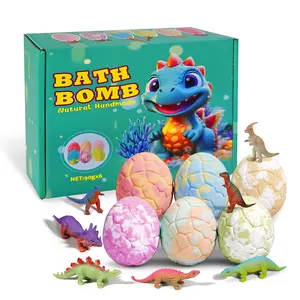 Dinosaur Egg Toy Bath Salt Balls Set, 6-Piece Natural Handmade Multicolor Bath Bombs with Surprise Toys, Gentle Soothing Bubble Bath Fun