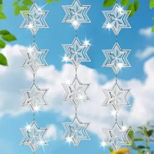 Hexagonal Star Set 3D Metal Stainless Steel Garden Hanging Ornament & Wind Chime for Outdoor Decor Hangable