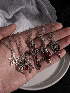 5 Piece Punk Hip Hop Edgy Fashion Unique Elements Necklace Set, Spider Gothic Jewelry Cross Skull Star Necklaces, Unisex Holiday Party Gift, Ideal Mother's Day Graduation Present