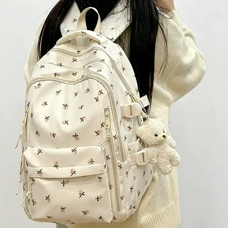 Coquette Aesthetic Floral Print School Backpack for Women, Cute Rose Pattern Travel Laptop Bag, Lightweight Multi-Compartment College Bookbag, Large Capacity Everyday Casual Daypack, Back to School Essentials Gifts