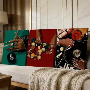 3 Counts Wooden Framed Canvas Painting, Stylish Music And Billiards Theme Art Images, Exquisite Poster, Perfect Living Room Decoration, Modern Art, Fashion Family Poster, Wall Art Decoration, Waterproof Art