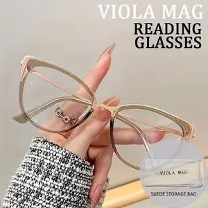 Women's Vintage Square Cat Eye Reading Glasses, Quality Eyeglasses, Elegant Lightweight PC Material, +1.0 to +4.0 Strength for Daily Computer Use, Square Frame Eyeglasses