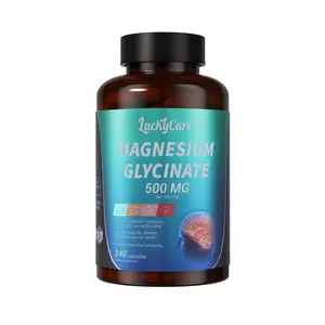 Luckycare Magnesium Glycinate 500mg Capsules for Sleep, Stress, Relaxation, Nerve, Muscle, Bone, Heart Health - Edible Vitamins Healthcare - Dietary