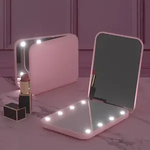 Compact Travel Makeup Mirror with LED Light, Rechargeable Lighted Mirror, Dual-Sided Foldable Handheld Pocket Mirror, Perfect Gift for Valentine's Day & Festivals