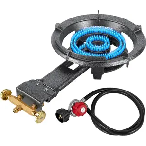 13" Single  Burner Stove 90,000 BTU Cast Iron Portable Outdoor Burner with 0-20 PSI Adjustable Regulator and 4ft Hose  for Outdoor Wok Cooking