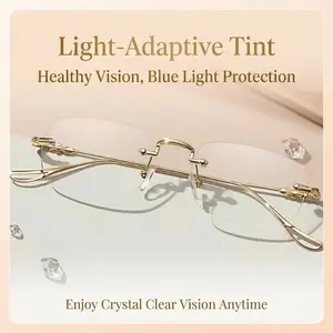 Rimless Auto-Darkening Reading Glasses, Unisex, Anti-Blue Light, UV-Protective, Lightweight