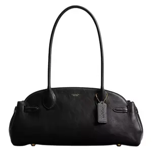 COACH Empire Carryall 34 Leather Shoulder Bag with Gold-Tone Hardware for Women in Black
