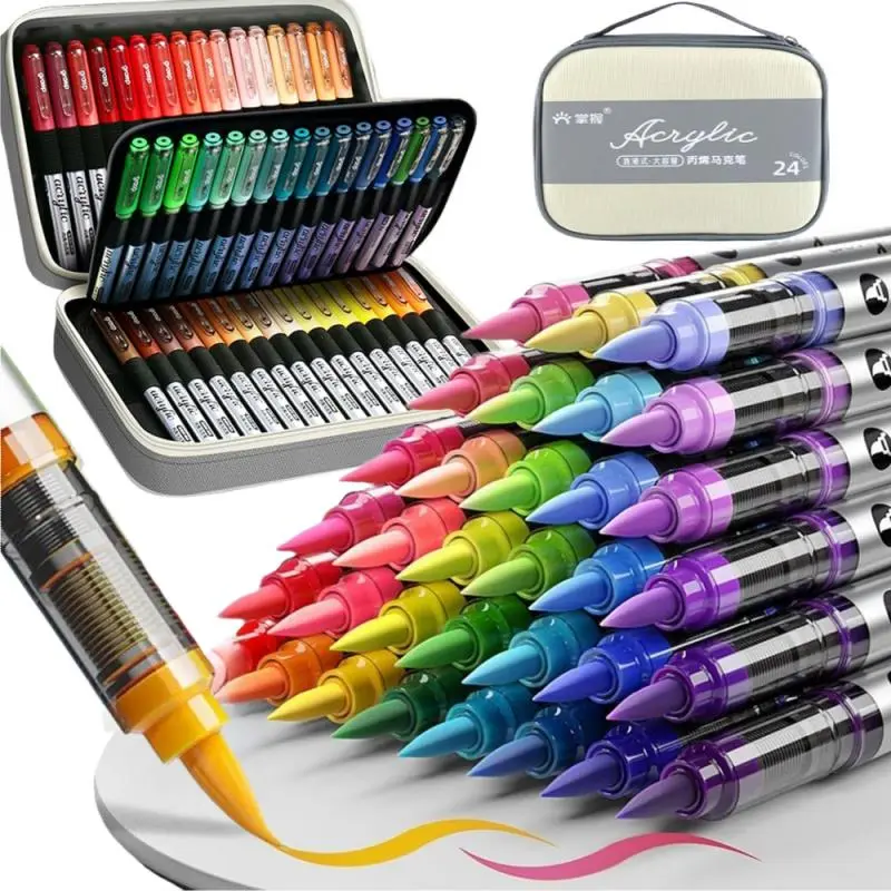 Acrylic Paint Marker Set, Acrylic Drawing Markers, 22pcs/set Brush Tip Marker Pen with Portable Handbag, Art Supplies for Rock Painting, Ceramic, Wood, Canvas, Glass, Stone, Fabric, Acrylic Marker Pens
