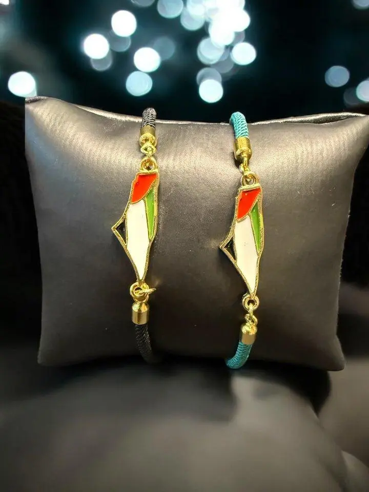 Adjustable Palestine Flag Bracelet on Cord with Gold-Tone Accents