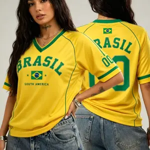 Brazil Inspired Yellow Sports Jersey, Green Yellow South America Fan Shirt, Football Style Athletic Tee, Country Pride Gift for Men Women