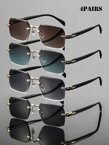 Men's Metal Square Frameless Cut Edge Glasses, High-Quality Fashion Decorative Eyewear, Vintage Style, Durable Trendy Design, Holiday Gift, Stylish Glasses