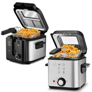 SUSTEAS Deep Fryer with Basket, 1500W Electric Deep Fryer, Temperature Control, Removable Lid, 2.6QT/1.5QT Non-Stick Inner Pot, Easy to Clean Cooker Springtok Cooking Food