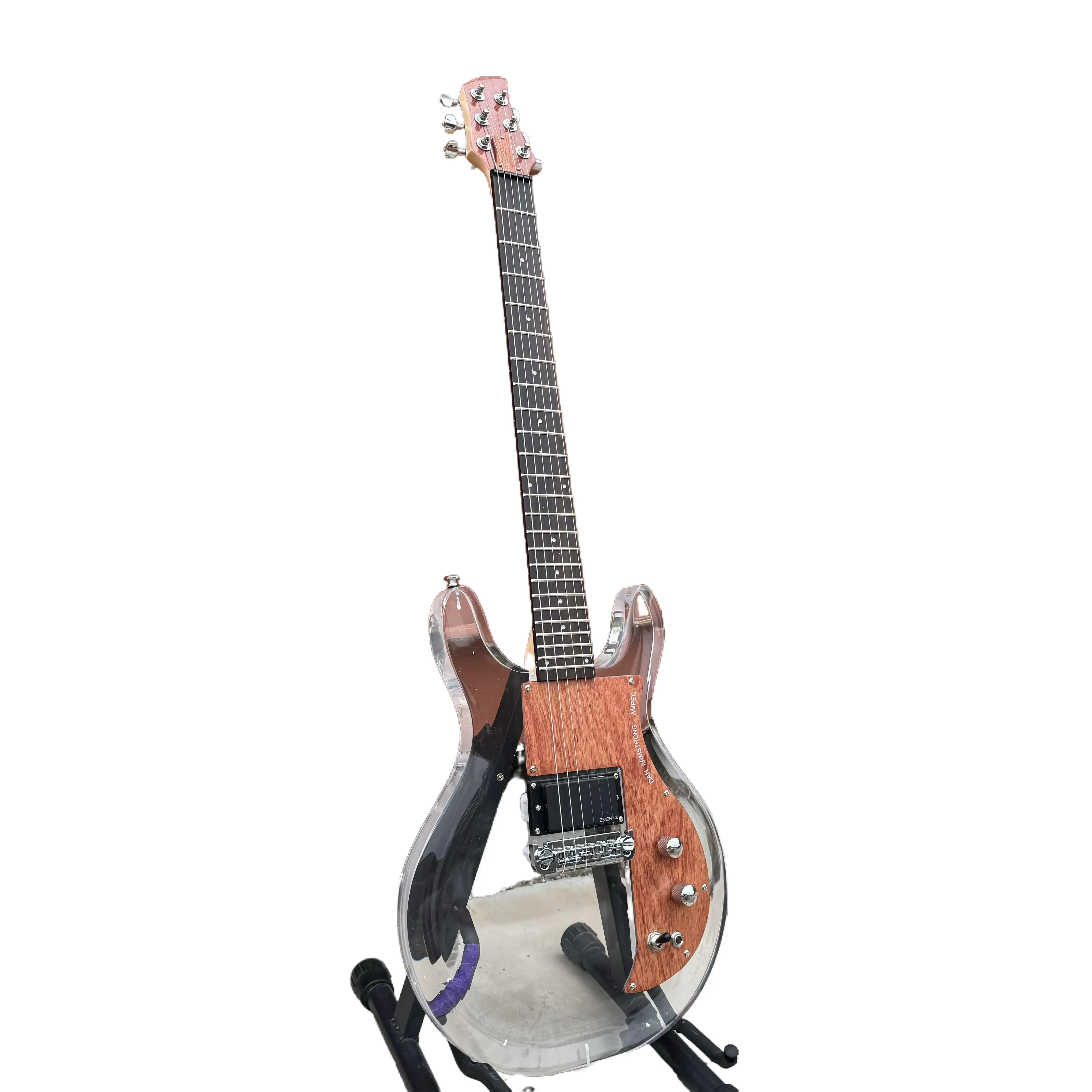 Transparent Acrylic Body Guitar Rosewood Pickguard EMG pickup Maple neck