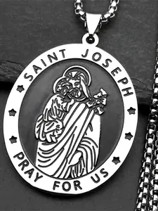 SAINT JOSEPH PRAY FOR US Pendant Necklace For Women Men Stainless Steel Silver Color Jesus Father Catholic Faith Chain