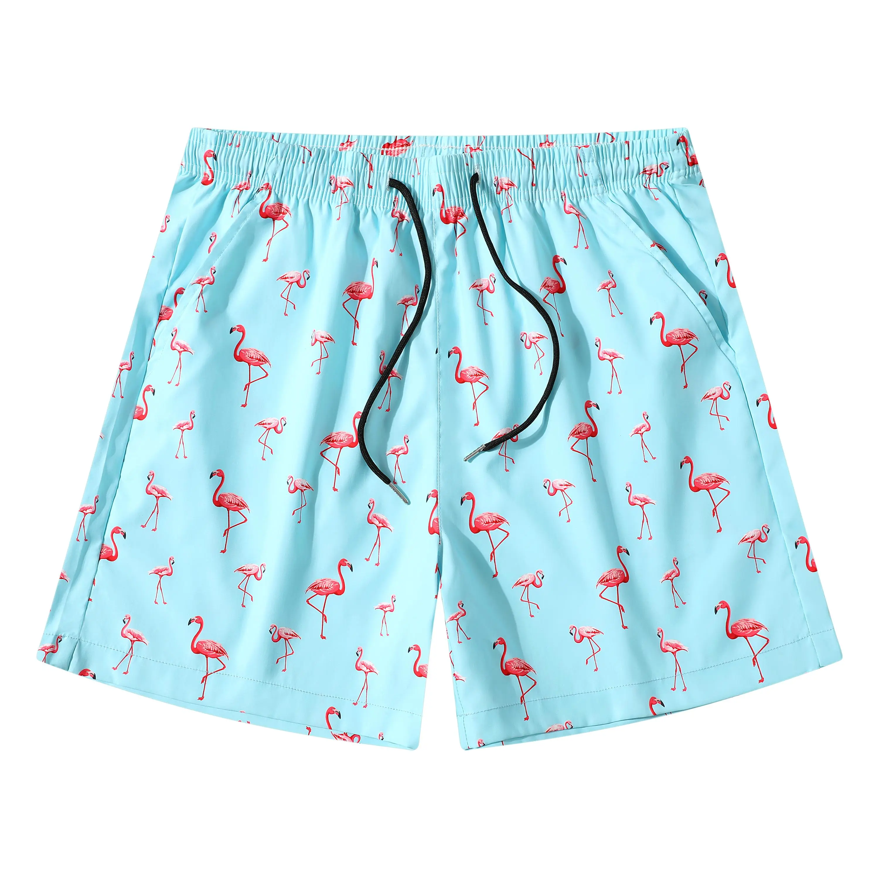Men's Flamingo Pattern Swim Trunks - Quick-Dry, Lightweight, Breathable, Comfortable, Easy Wash Care, Loose-Fit, Drawstring Waist, Side Pockets - Swimwear Shorts, Swimbottoms for Beach Activities, Casual Summer Wear