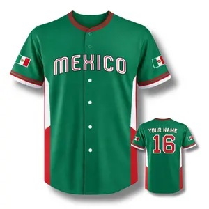 Personalized Mexico 3D Baseball Jersey, Custom Name Number Button Up #Baseballjersey