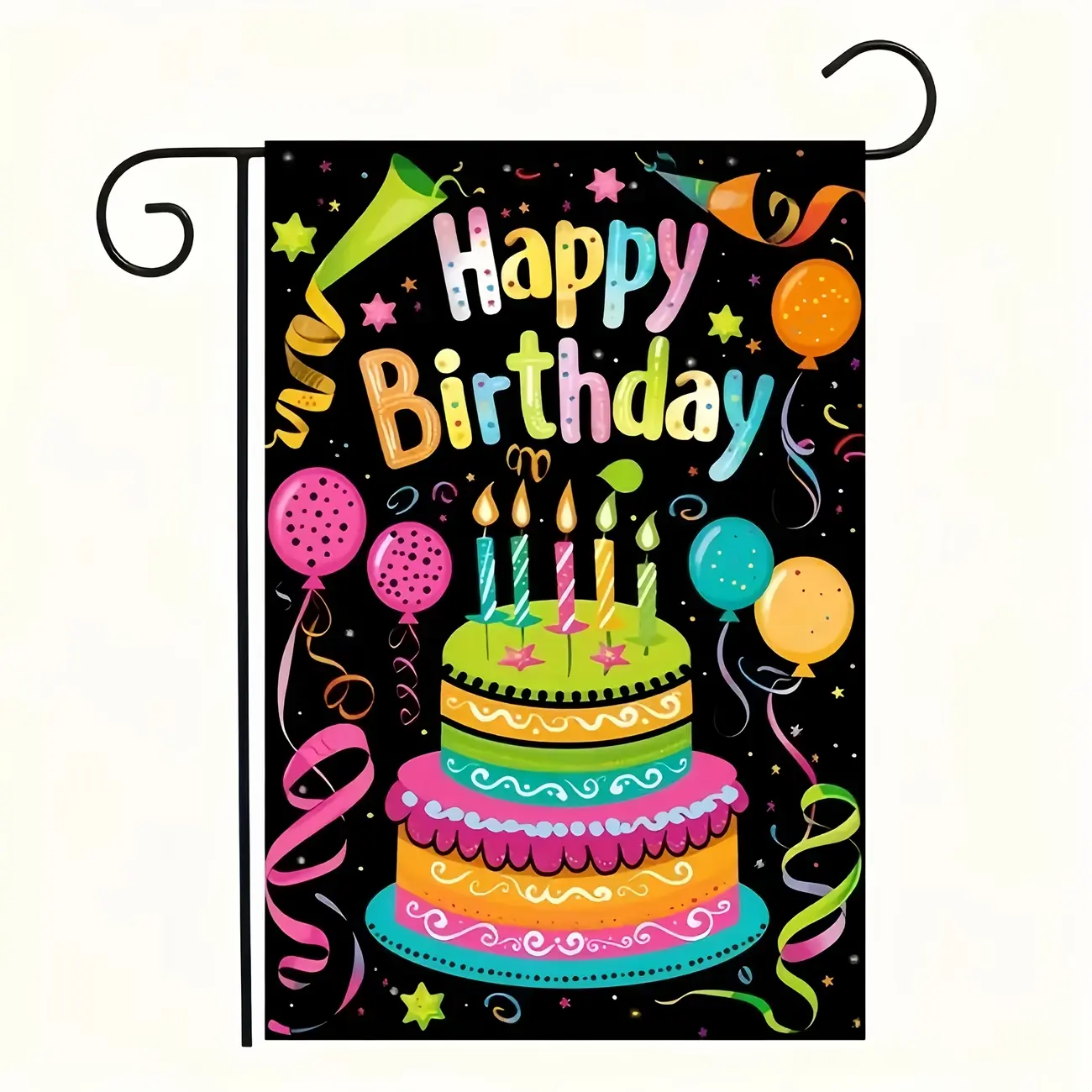 Happy Birthday Garden Flag, Colorful Cake Yard Flag, Party Outdoor Decor Birthday Cake Yard Flag, Happy Birthday Garden Flag, Balloon Confetti Outdoor Porch Decor Festive Birthday Garden Flag, Colorful Party Yard Decor